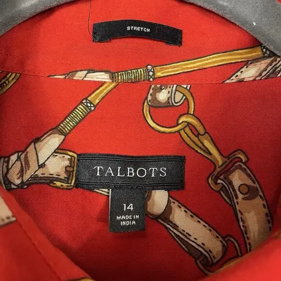 Talbots Equestrian Shirt Women's 14 Red Button Up Horse Bridle Classic Old Money - Picture 3 of 10